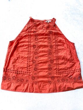Madewell XL Rust Eyelet Embroidered Sleeveless Cotton Tank Top Boho